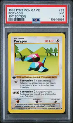 1999 POKEMON BASE SET 1ST EDITIOND #39 PORYGON PSA 7 - Image 1