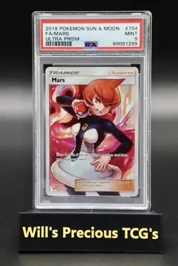PSA 9 Mars 154/156 Sun & Moon Ultra Prism 2018 Full Trainer Art Pokemon Card - Image 1