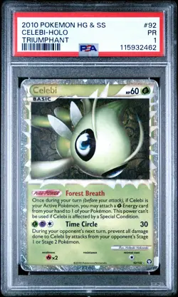 2010 POKEMON HEARTGOLD & SOULSILVER TRIUMPHANT #92 CELEBI-HOLO PSA 1 - Image 1