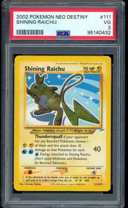 2002 Pokemon Shining Raichu Neo Destiny Rare Holo #111 PSA 3 VG - Image 1