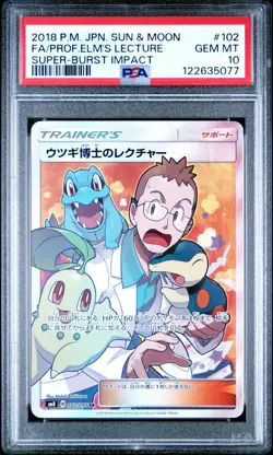 PROFESSOR ELM'S LECTURE PSA 10 102/095 SM8 SUPER BURST IMPACT JAPANESE POKEMON - Image 1