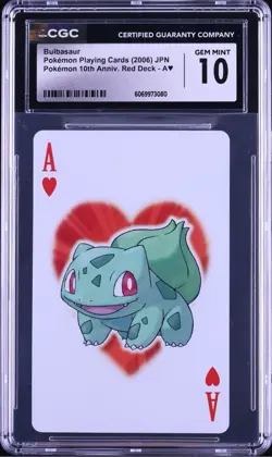Pokemon CGC 10 Bulbasaur Red Ace Of Hearts 10th Anniversary Poker 2006 Japanese - Image 1