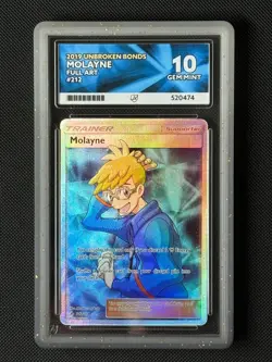 ACE 10 Molayne 212/214 Full Art Pokemon Card SM Unbroken Bonds Holo GEM MINT - Image 1