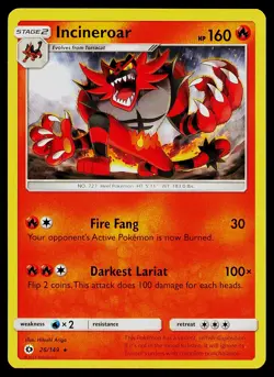 Pokemon Card Sun & Moon Base Set Incineroar 26/149 - Image 1