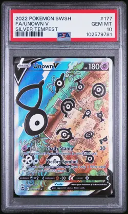 2022 POKEMON SWORD & SHIELD SILVER TEMPEST #177 FULL ART/UNOWN V PSA 10 - Image 1