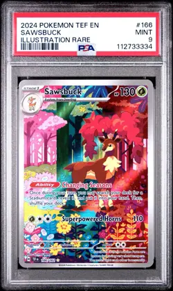 PSA 9 Pokemon Sawsbuck 166/162 SV05: Temporal Forces Holo - Image 1