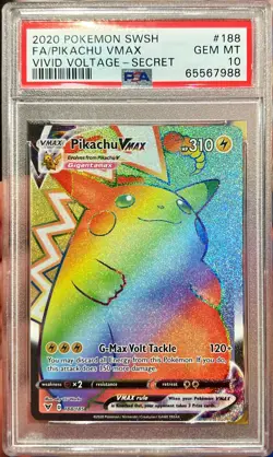 2020 Pokemon Vivid Voltage Pikachu VMax 188/185 Secret Rare Holo PSA 10 Gem Mint - Image 1