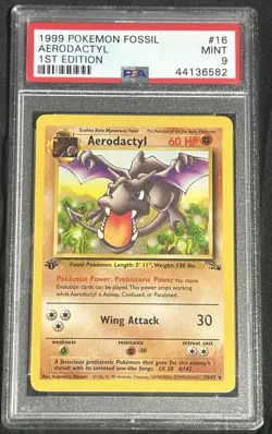 Pokemon Aerodactyl 16/62 Fossil 1st Edition Non-Holo Rare PSA 9 Mint - Image 1