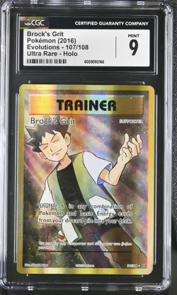 CGC 9 MINT Brock's Grit 2016 Evolutions 107/108 Ultra Rare Holo Pokemon Card - Image 1
