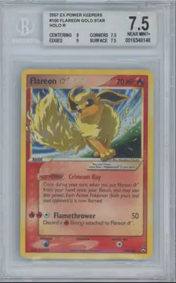 2007 Pokemon Gold Star Flareon #100 Ex Power Keepers Holo BGS 7.5 - Image 1