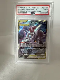 Pokemon TCG Mewtwo and Mew GX Sun Moon SM191 Holo Promo Card PSA 9 Mint - Image 1