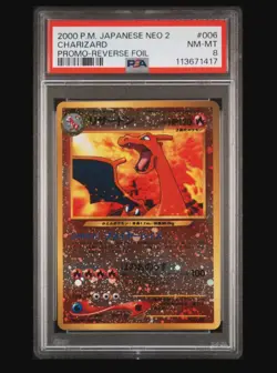 2000 Pokemon Japanese Neo 2 Charizard Promo-Reverse Foil No. 006 PSA 8 NM - Image 1