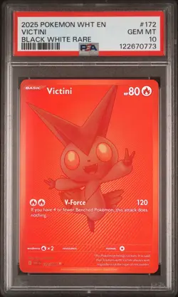 2025 POKEMON WHT EN-WHITE FLARE BLACK WHITE RARE #172 VICTINI PSA 10 - Image 1