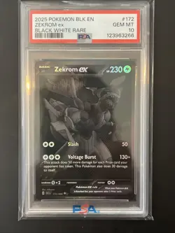 2025 POKEMON BLK EN-BLACK BOLT BLACK WHITE RARE #172 ZEKROM EX PSA 10 - Image 1
