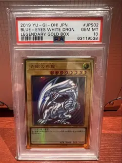 Yu-Gi-Oh Blue-Eyes White Dragon PSA10 Gem Mint Legendary Gold Box Card - Image 1