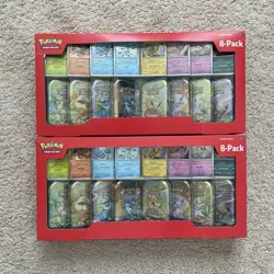 2 Pokemon TCG Prismatic Evolutions 8-Pack Mini Tins Promos Costco Bundle IN HAND - Image 1