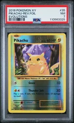 2016 POKEMON XY EVOLUTIONS #35 PIKACHU-REVERSE FOIL PSA 7 - Image 1
