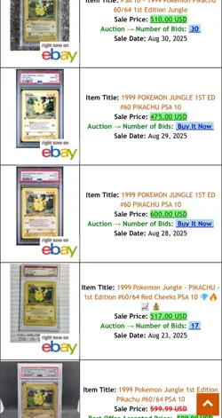 1999 Pokemon Jungle Red Cheeks Pikachu 1st Edition #60/64 BGS PSA 10 Iconic Gem! - Image 3