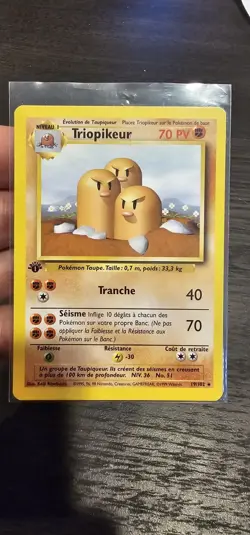 Pokemon FRENCH 1st Edition Base Set Dugtrio TRIOPIKEUR 19/102 Rare 1998 NM - Image 1
