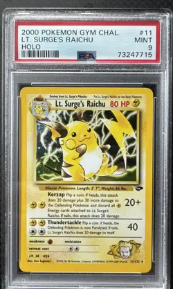 2000 Pokemon Gym Challenge Lt. Surge's Raichu Unlimited Holo #11/132 PSA 9 Mint - Image 1