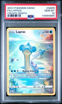 2023 POKEMON SWORD & SHIELD CROWN ZENITH #GG05 FULL ART/LAPRAS PSA 10 - Image 1