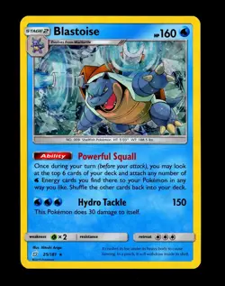 2019 Pokemon BLASTOISE Team Up CRACKED ICE HOLO Rare Sun & Moon Card 25/181 MINT - Image 2