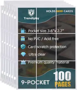 1800 Pockets Trading Card Sleeves, Premium 100 Sheets, Clear Transparent - Image 1