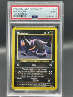 Houndour Neo Discovery Regular Card 39/75 1st Edition PSA 9 - Image 1