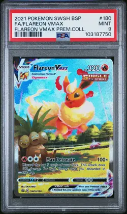 2021 POKEMON SWSH BLACK STAR PROMO #180 FULL ART/FLAREON VMAX PSA 9 - Image 1