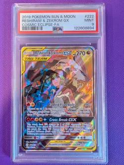 Pokemon Reshiram & Zekrom GX (Full Art) 222/236 Sm-Cosmic Eclipse Holo - PSA 9 - Image 1