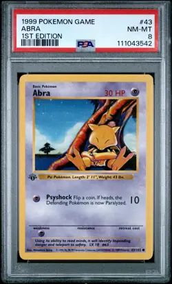1999 POKEMON BASE SET 1ST EDITIOND #43 ABRA PSA 8 - Image 1