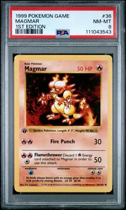 1999 POKEMON BASE SET 1ST EDITION #36 MAGMAR PSA 8 - Image 1