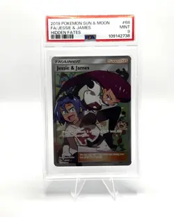 Pokemon TCG Full Art Trainer Holo Card Jessie and James 68/68 Hidden Fates PSA 9 - Image 1