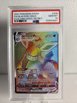 Glaceon VMAX PSA 10 English Pokemon Card 208/203 Evolving Skies 2021 Rainbow - Image 1