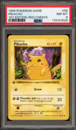 Pokemon Pikachu Base Set Shadowless 1st Edition Red Cheeks #58 PSA 8 - Image 1
