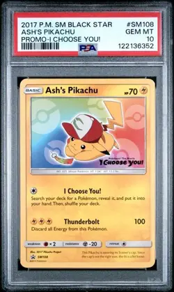 2017 POKEMON SM BLACK STAR PROMO #SM108 ASH'S PIKACHU PROMO-I CHOOSE YOU! PSA 10 - Image 1