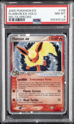 2005 POKEMON EX DELTA SPECIES #108 FLAREON EX-HOLO PSA 8 - Image 1