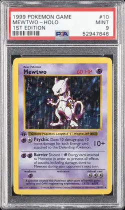 1999 POKEMON BASE SET 1ST EDITION #10 MEWTWO-HOLO PSA 9 - Image 1