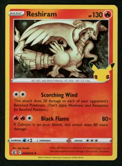 2021 Pokemon Reshiram 002/025 Celebrations Holo LP CONDITION RAW L1 - Image 1