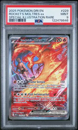 2025 POKEMON DRI EN-DESTINED RIVALS #229 TEAM ROCKET'S MOLTRES EX PSA 9 - Image 1