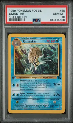 PSA 10 GEM MINT 1999 POKEMON FOSSIL 40 OMASTAR 1ST EDITION ENGLISH - Image 1