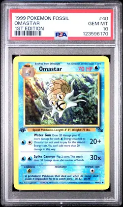 PSA 10 GEM MINT 1999 POKEMON FOSSIL 40 OMASTAR 1ST EDITION ENGLISH - Image 3