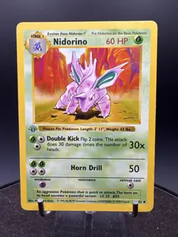 Pokemon TCG Nidorino Base Set 37/102 1st Edition Uncommon Shadowless GREY Stamp - Image 1