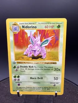 Pokemon TCG Nidorino Base Set 37/102 1st Edition Uncommon Shadowless GREY Stamp - Image 2