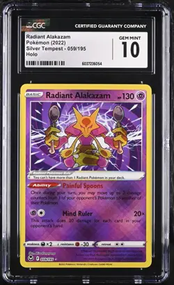 RADIANT ALAKAZAM 059/195 - POKEMON TCG HOLO SILVER TEMPEST 2022 CGC 10 - Image 1