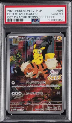 2023 POKEMON JAPANESE SV-P PROMO #098 DETECTIVE PIKACHU PSA 10 - Image 1