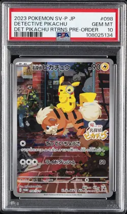 2023 POKEMON JAPANESE SV-P PROMO #098 DETECTIVE PIKACHU PSA 10 - Image 1