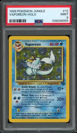 1999 Pokemon Jungle Vaporeon 12/64 Holo PSA 9 Mint - Image 1