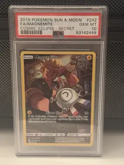 Magnemite #242 Full Art Cosmic Eclipse Secret Rare Pokemon Card PSA 10 GEM MINT - Image 1