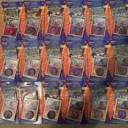 18x Pokemon XY Steam Siege Blister Card Pack w/ Lucario + Floette Promo Mew Coin - Image 1